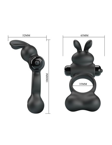 PRETTY LOVE - ANELLO PER PENE VIBRANTE CON STIMOLATORE A FORMA DI CONIGLIETTO, 10 FUNZIONI, NERO