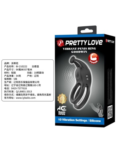 PRETTY LOVE - GOODWIN ANELLO PER PENE DOPPIO VIBRANTE RICARICABILE NERO