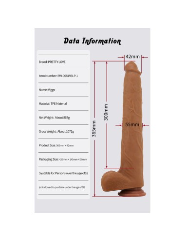 PRETTY LOVE - VIGGO DILDO REALISTICO MORBIDO AL TOCCO DELLA PELLE, 36,5 CM MARRONE