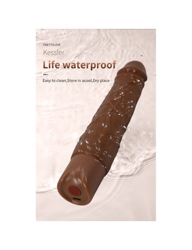 PRETTY LOVE - KESSLER DILDO VIBRANTE REALISTICO CON 10 MODALITÀ DI VIBRAZIONE E 10 ROTAZIONI, 22 CM, MARRONE