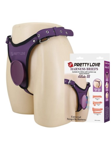 PRETTY LOVE - SLIP UNIVERSALI CON IMBRACATURA STRAP-ON VIOLA E NERO