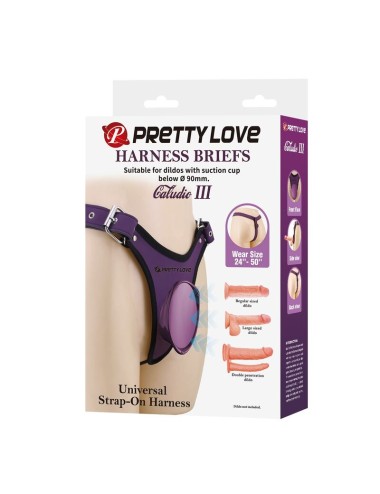 PRETTY LOVE - SLIP UNIVERSALI CON IMBRACATURA STRAP-ON VIOLA E NERO