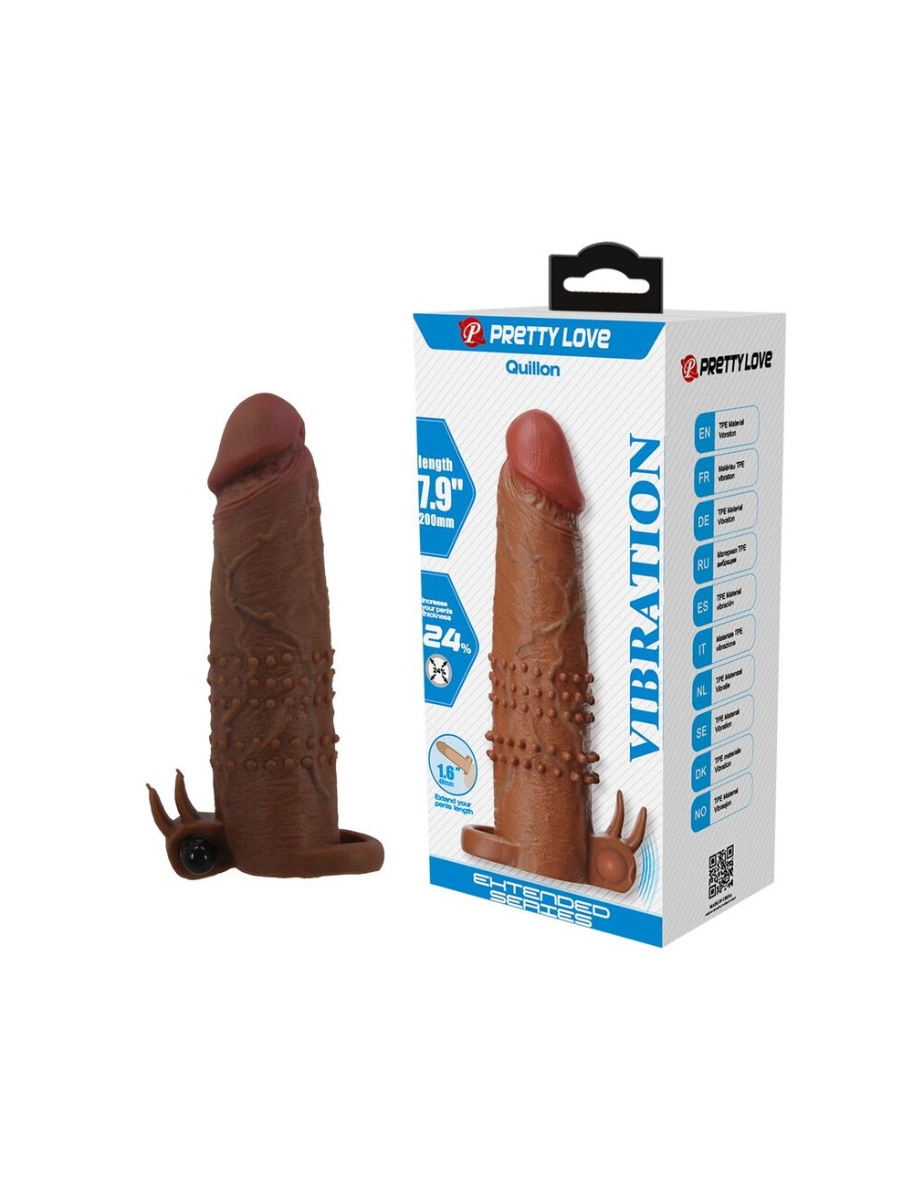 PRETTY LOVE - MANICOTTO VIBRANTE PER PENE QUILLON 20 CM Ø 4 CM MARRONE