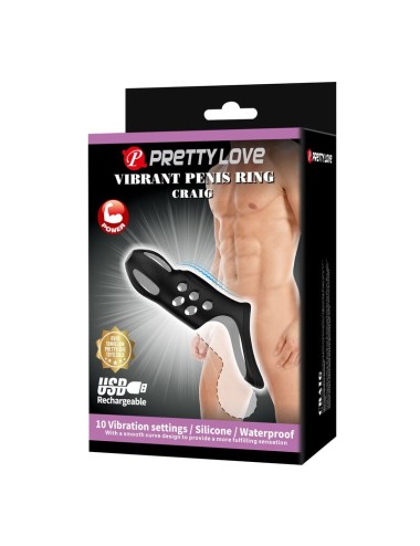 PRETTY LOVE - ANELLO PER PENE VIBRANTE RICARICABILE CRAIG NERO
