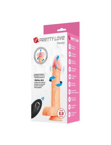 PRETTY LOVE - DAVEY DILDO VIBRANTE CON SPINTA E ROTAZIONE, TELECOMANDO, 22,5 CM Ø 4,8 CM NATURALE