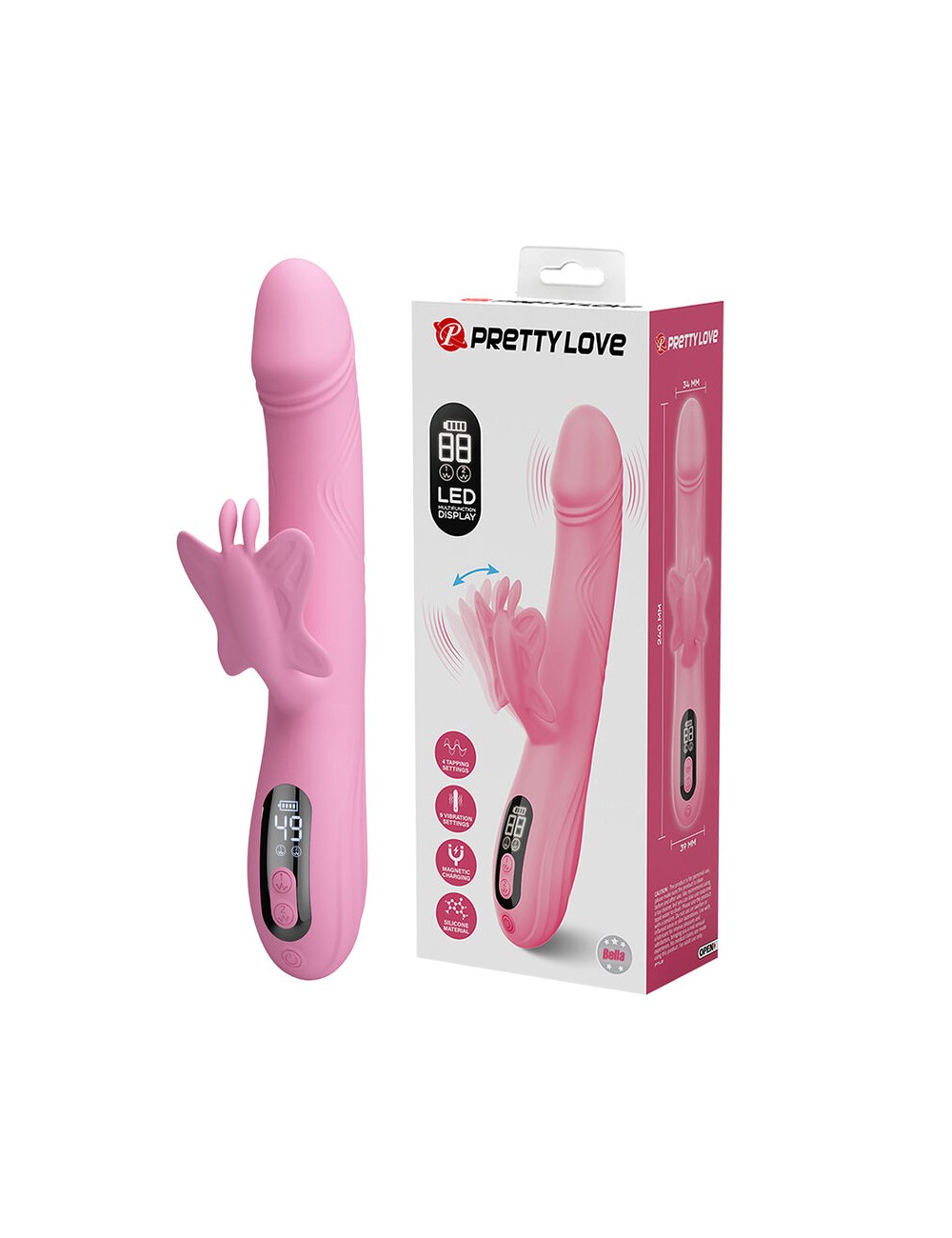 PRETTY LOVE - VIBRATORE BELLA RABBIT CON STIMOLAZIONE A FARFALLA E LED ROSA