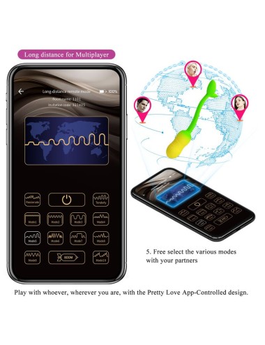 PRETTY LOVE - UOVO VIBRANTE CONTROLLABILE TRAMITE APP PULSEN, 12 FUNZIONI, RICARICABILE TRAMITE USB, VERDE-GIALLO