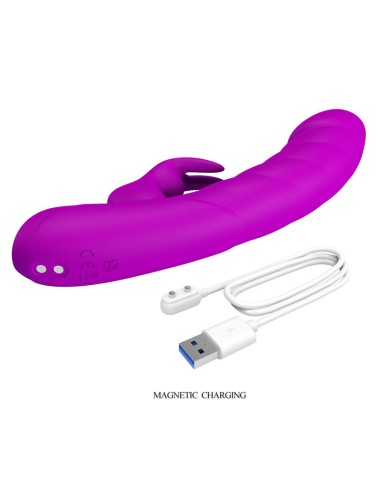 PRETTY LOVE - MONICA VIBRATORE RICARICABILE A DOPPIA STIMOLAZIONE DEL PUNTO G E DEL CLITORIDE, VIOLA