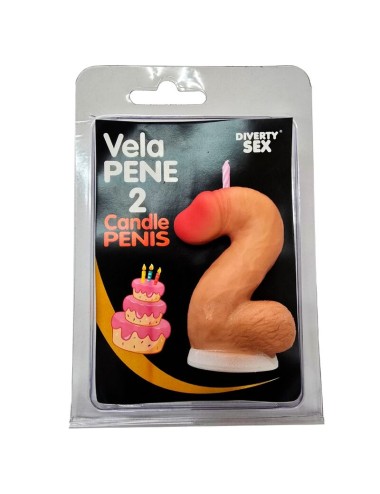DIABLO PICANTE - CANDELA A FORMA DI PENE NELLA FORMA DEL NUMERO 2 COLOR CARNE