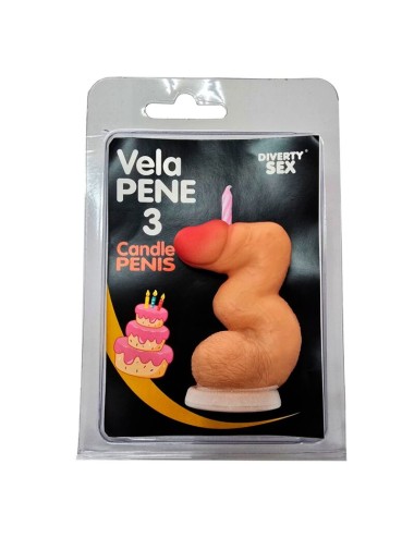 DIABLO PICANTE - CANDELA A FORMA DI PENE NELLA FORMA DEL NUMERO 3 COLOR CARNE