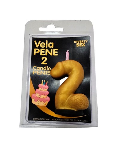 DIABLO PICANTE - CANDELA A FORMA DI PENE NELLA FORMA DEL NUMERO 2 COLORE ORO