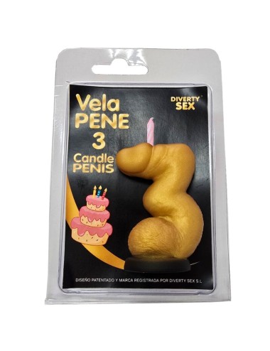 DIABLO PICANTE - CANDELA A FORMA DI PENE A FORMA DI NUMERO 3 COLORE ORO