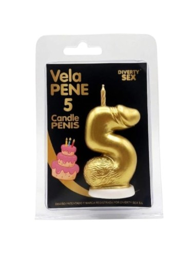 DIABLO PICANTE - CANDELA A FORMA DI PENE A FORMA DI NUMERO 5 COLORE ORO