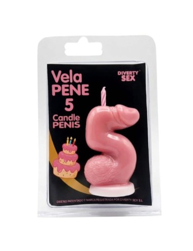 DIABLO PICANTE - CANDELA A FORMA DI PENE A FORMA DI NUMERO 5 COLORE ROSA