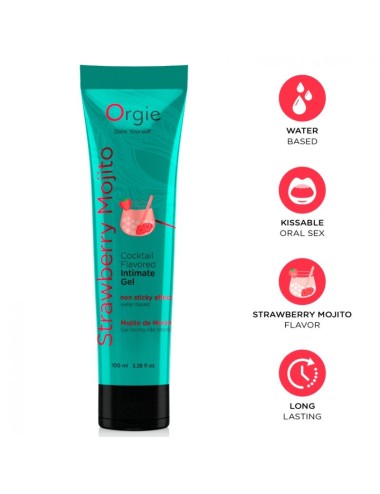 ORGIE - TUBO LUBRIFICANTE COCKTAIL FRAGOLA MOJITO GEL INTIMO BACIABILE A BASE DE ACQUA 100 ML