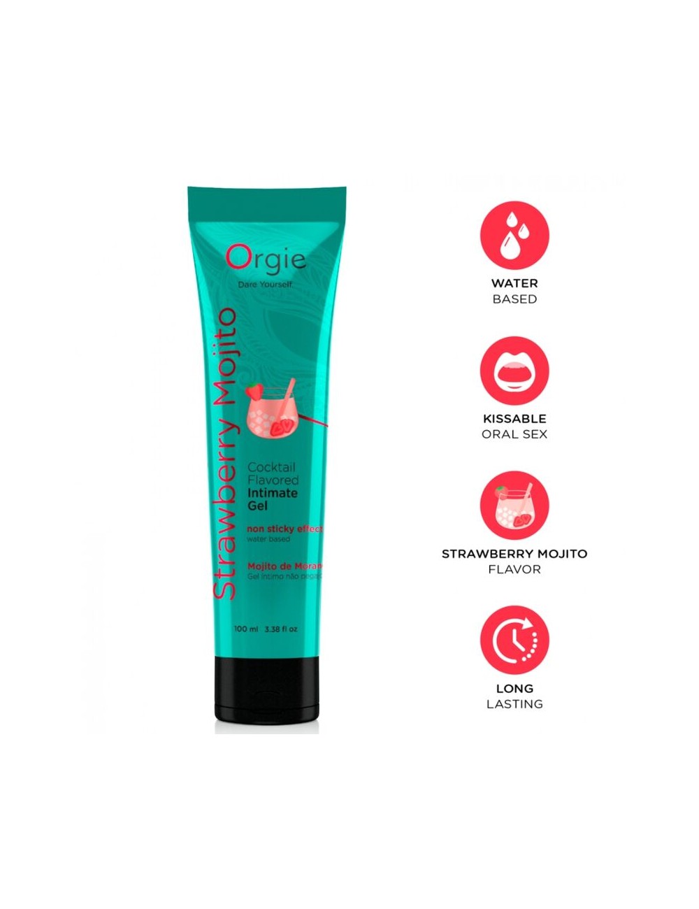 ORGIE - TUBO LUBRIFICANTE COCKTAIL FRAGOLA MOJITO GEL INTIMO BACIABILE A BASE DE ACQUA 100 ML