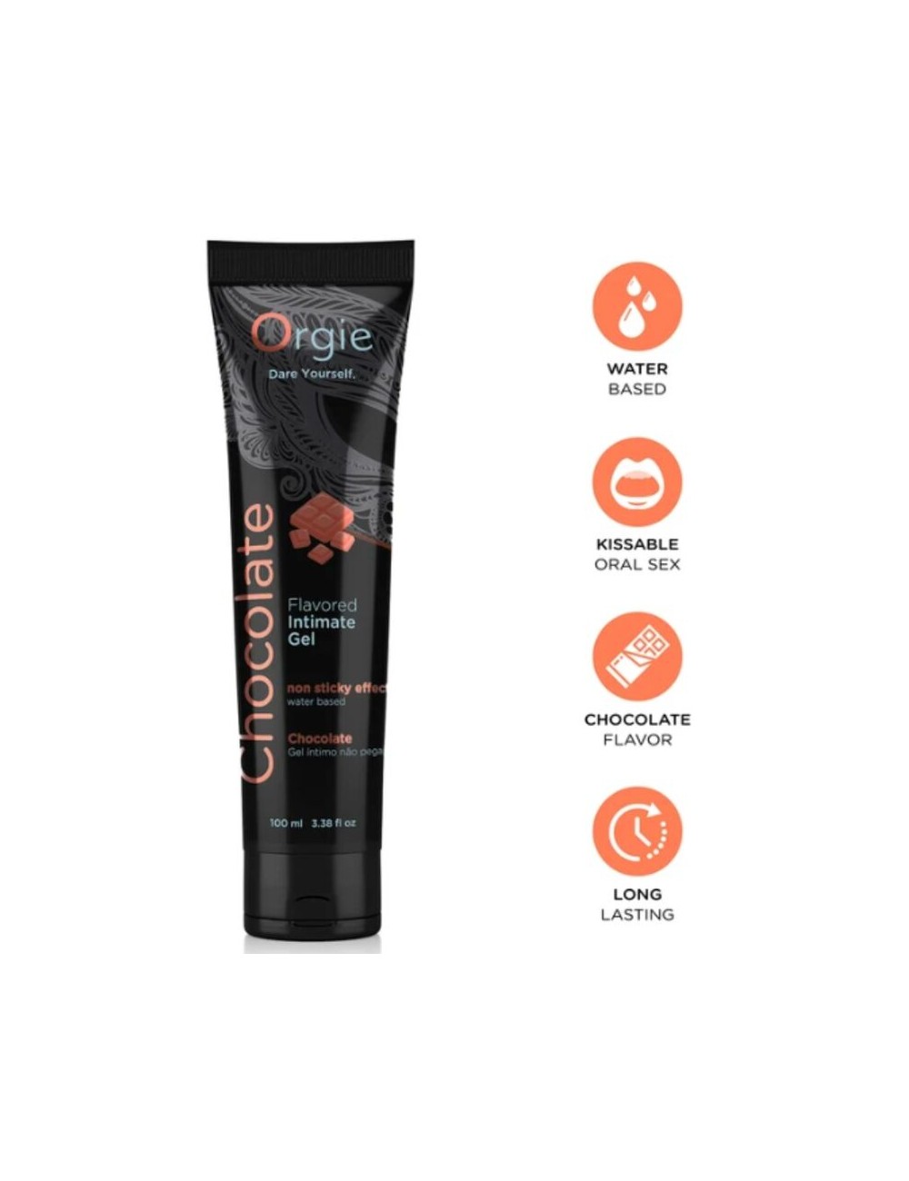 ORGIE - TUBO LUBRIFICANTE AL CIOCCOLATO BACIABILE GEL INTIMO A BASE DE ACQUA 100 ML