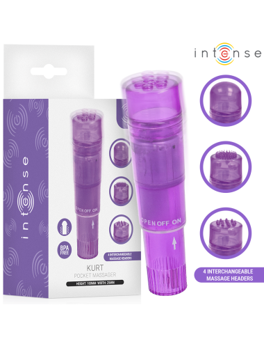 INTENSE - MINI MASSAGGIATORE KURT CON 4 TESTINE INTERCAMBIABILI VIOLA