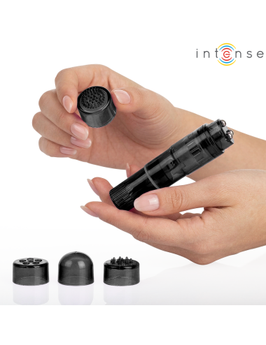 INTENSE - MINI MASSAGGIATORE KURT CON 4 TESTINE INTERCAMBIABILI NERO