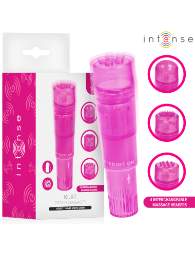 INTENSO - MINI MASSAGGIATORE KURT CON 4 TESTINE INTERCAMBIABILI ROSA